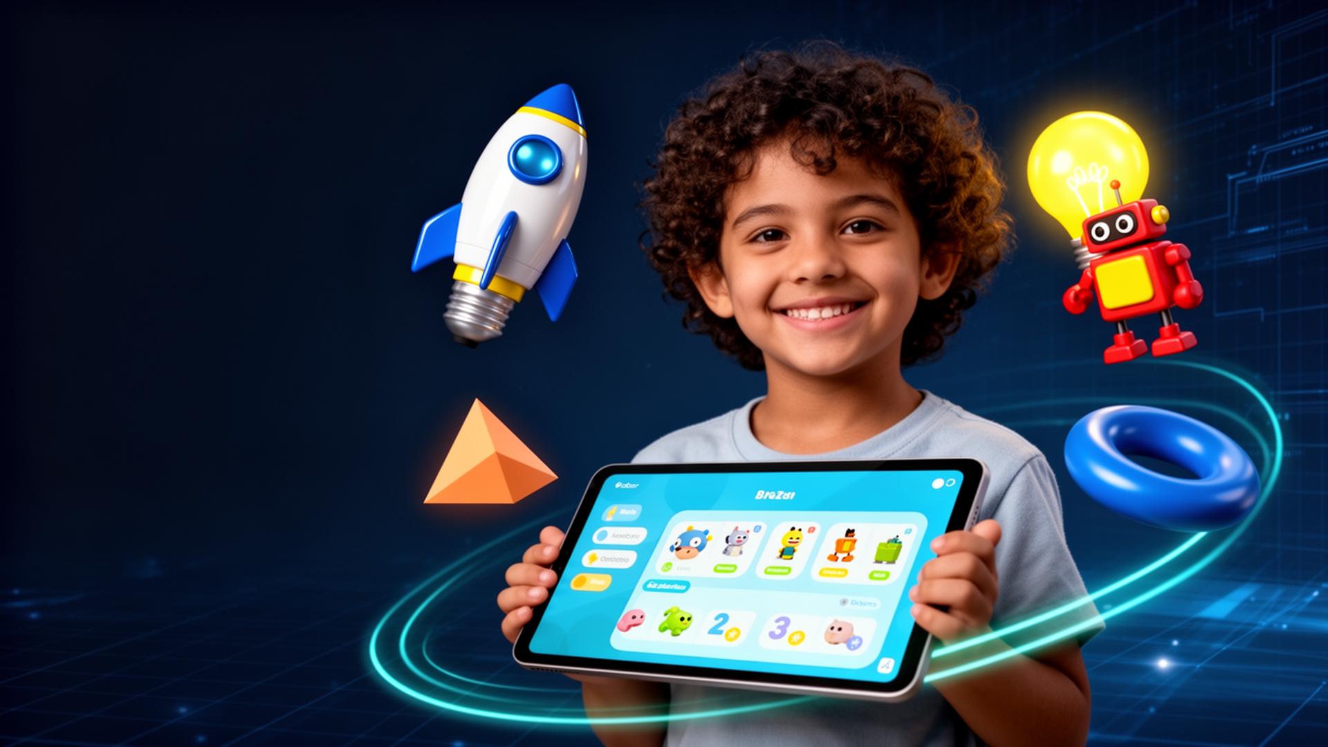 Estudante usando a plataforma PiCode em um tablet